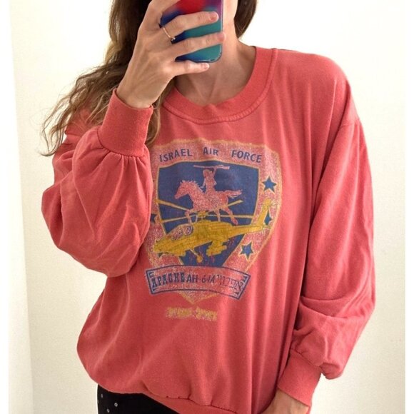 Vintage 80s Israel Air Force Graphic Apache Helicopter Sweatshirt Unisex - Picture 1 of 7